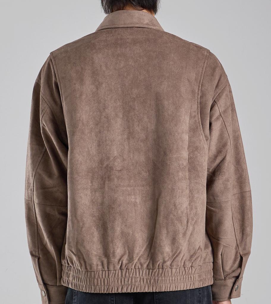 Button Seoul Vegan Suede Minimal Blouson Zip-Up Jacket (Brown)