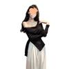 Women's Patchwork Lace One-Shoulder Top - Slim Fit, Early Autumn Long Sleeve Base Layer