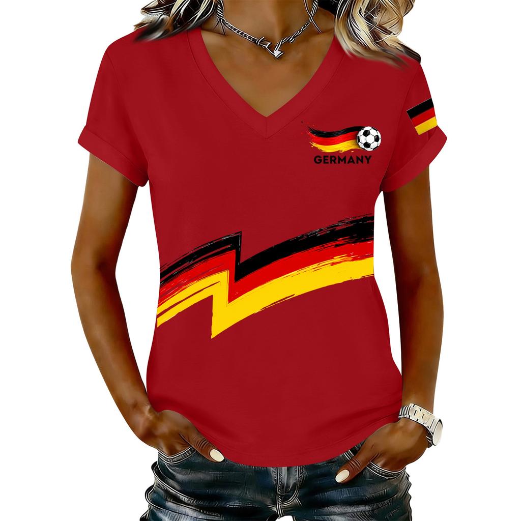 Women's V Neck Casual T Shirt Lightweight Short Sleeve Top with Letter Print and Graphic Design Suitable for Daily Wear and Outdoor Activities