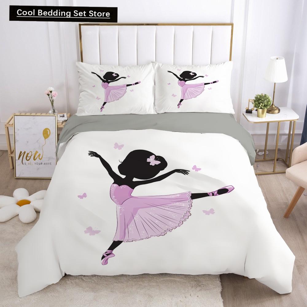 Dancing Girl Duvet Cover Ballet Girls Bedding Set Home Textile Bedclothes Soft Girly Comforter Cover Queen/King Size for Kids