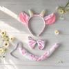 Cow Costume Accessories Set Headband with Horns Tie and Tail for Halloween Cosplay