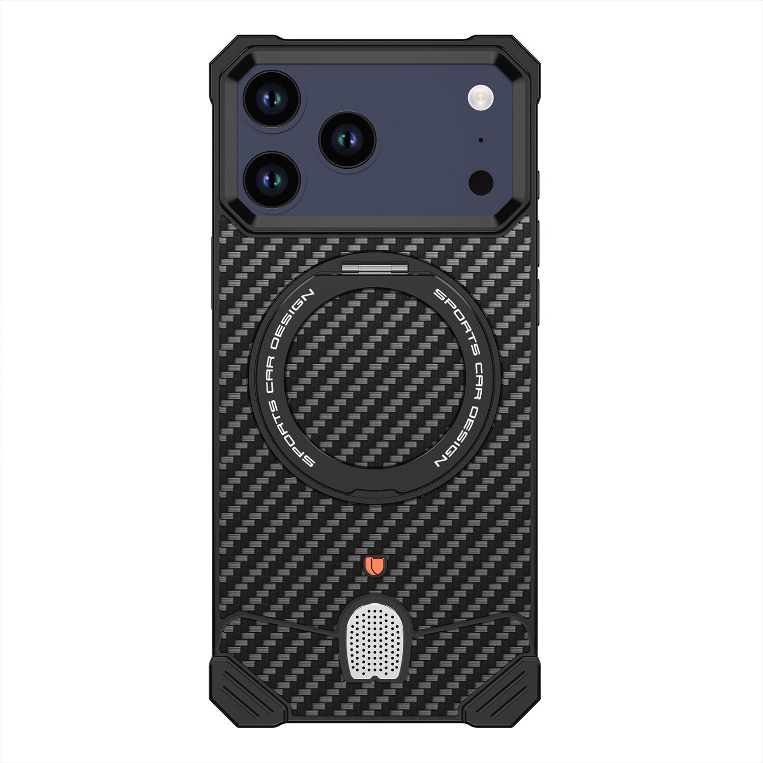 iPhone 17 Pro Carbon Fiber Texture 360° Rotating Bracket Metal Borderless Protective Case iPhone 17 Pro