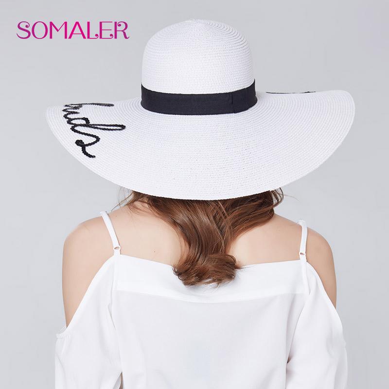 SOMALER Modny kapelusz przeciwsłoneczny w kształcie litery z perłowym szerokim rondem Letni kapelusz plażowy Wysokiej jakości kapelusz słomkowy