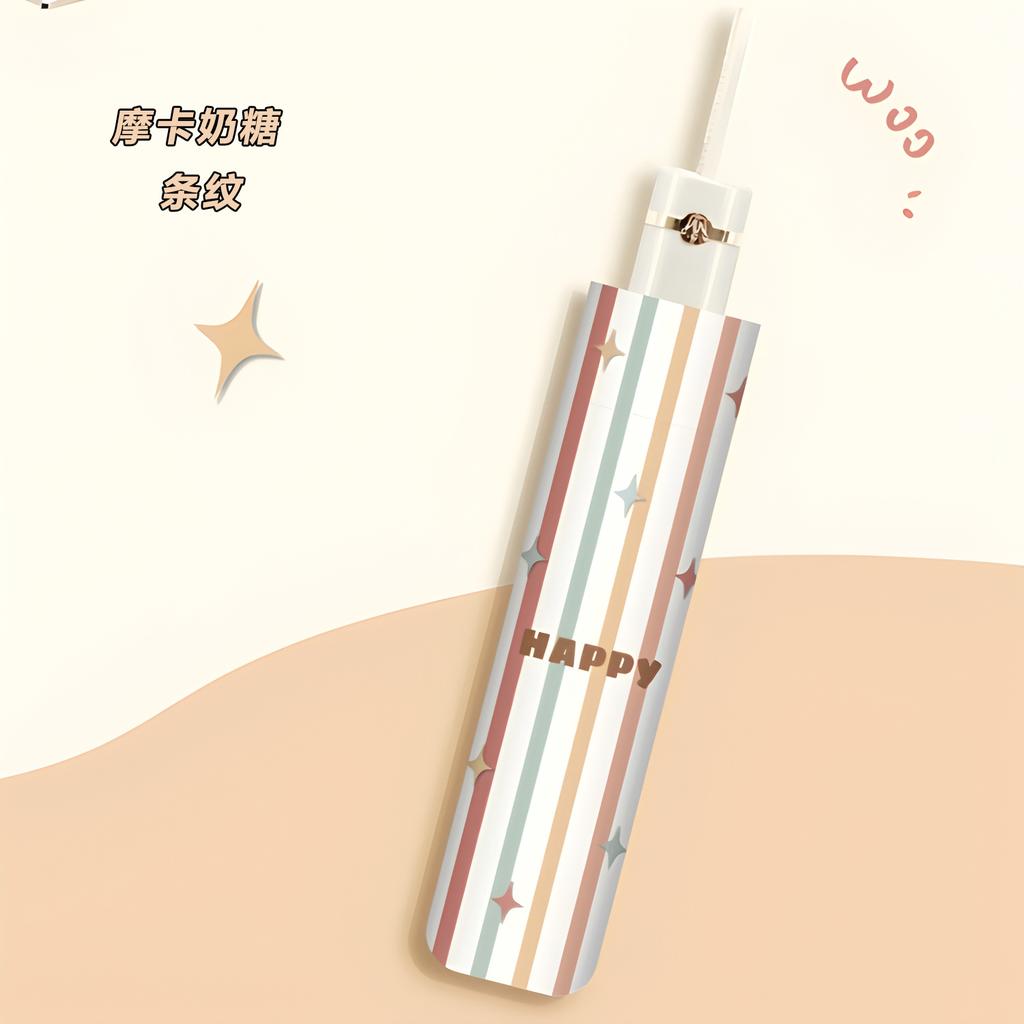 Three-fold Eight-bone Hand-opened Steel Skeleton Vinyl Fabric Weather and Rain Sunshade Sun Umbrella Girl Cute