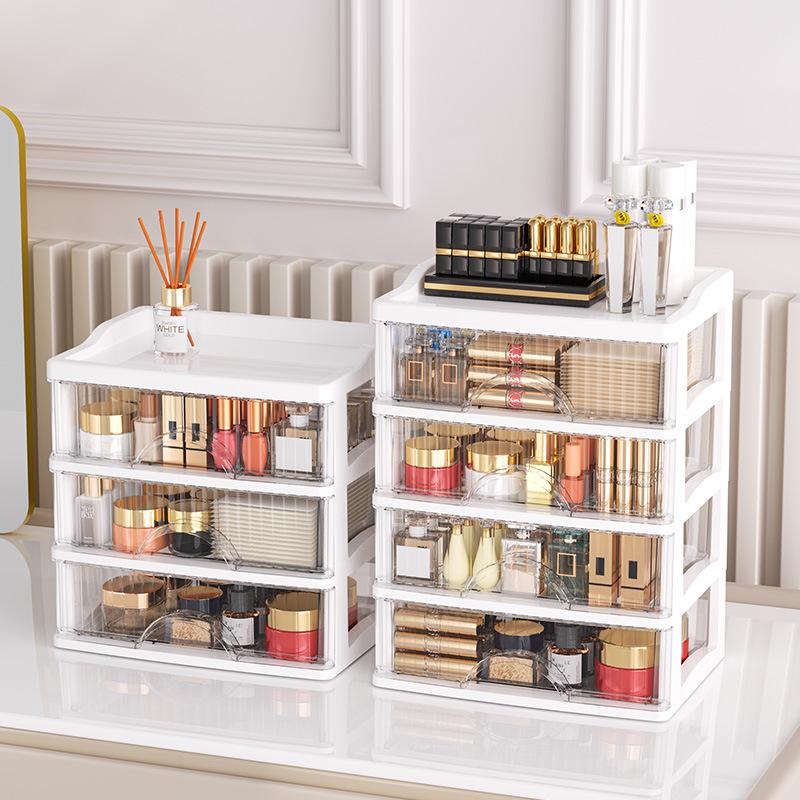 White Luxury Transparent Drawer Desktop Storage Cabinet for Cosmetics and Vanity Organization