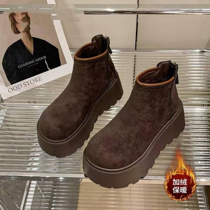 Thick-soled Snow Boots Women's Winter New Small Height Increase Cm Retro Velvet Muffin Short Boots