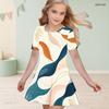Girls Round Neck Short Sleeve Abstract Printed A Line Flared Dress