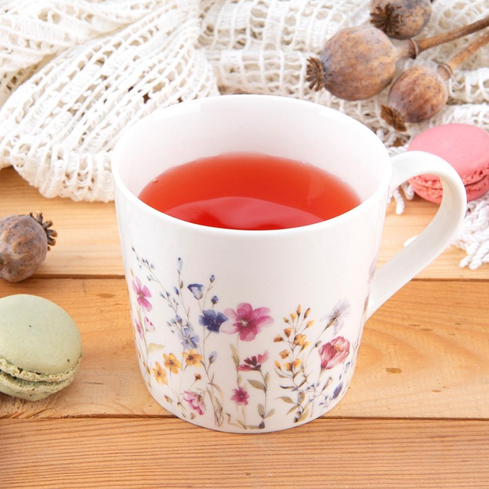 Kubek Porcelanowy do Picia Kawy Herbaty Ziół Napojów Kwiaty Kwiatki 430 ml