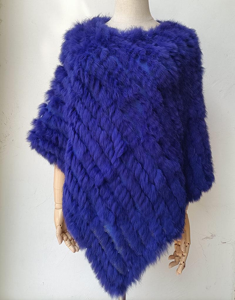 2022 Autumn/Winter Handmade Real Rabbit Fur Knit Triangle Shawl & Women's Pullover Cloak