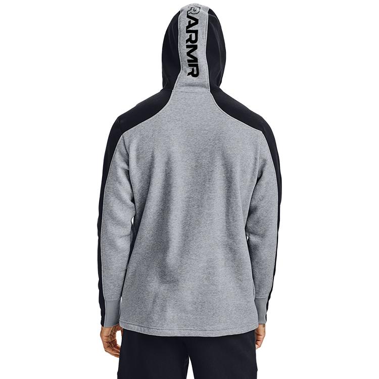 Under Armour קפוצ'ון פליז בסיסי עם אותיות בצבעי בלוק גברים קפוצ'ון אפור מודרני 1356765-011