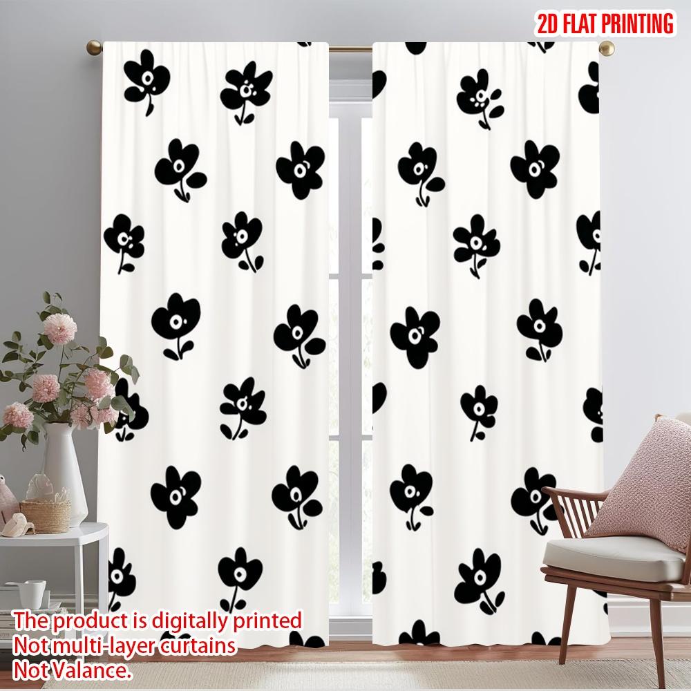 

2pcs,2D plane printing Curtain Fabric Black Floral Silhouette Design Polyester Woven (without rod) Outdoor Decorations Perfect 52.50×116.00 CM 2pcs