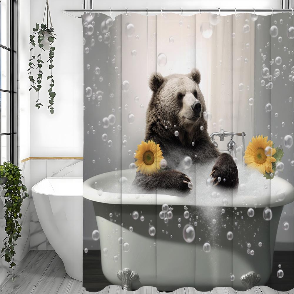 

Bath in the little bear bathtub Shower Curtain Washable Dirt-Resistant Shower Head waterproof Polyester Bath Curtain 90x180CM