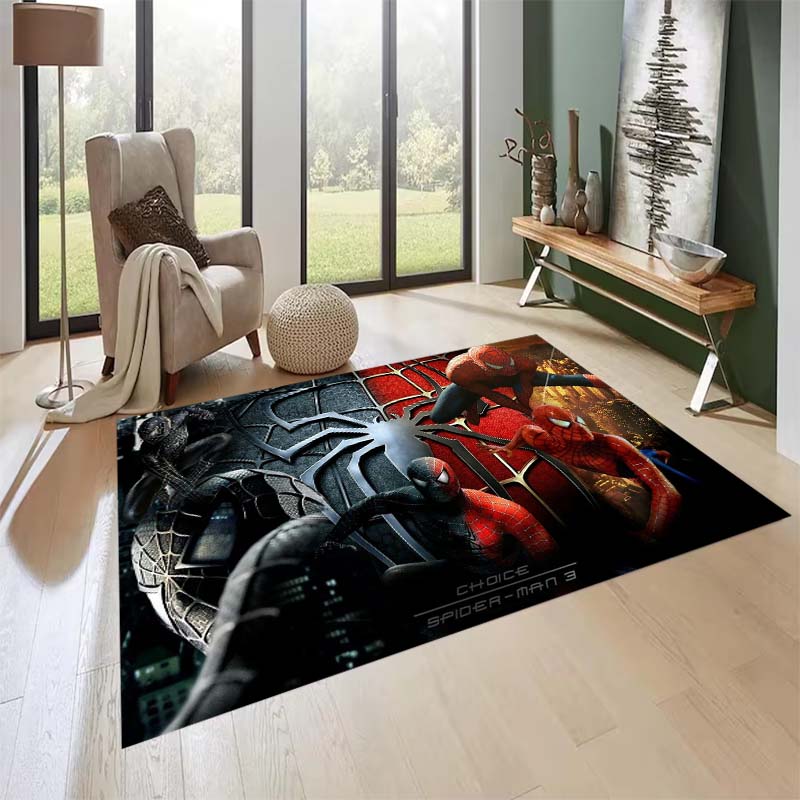 New custom-designed, cool Spider-Man rugs are available for your entryway, bathroom, and bedroom – featuring a spiderweb pattern