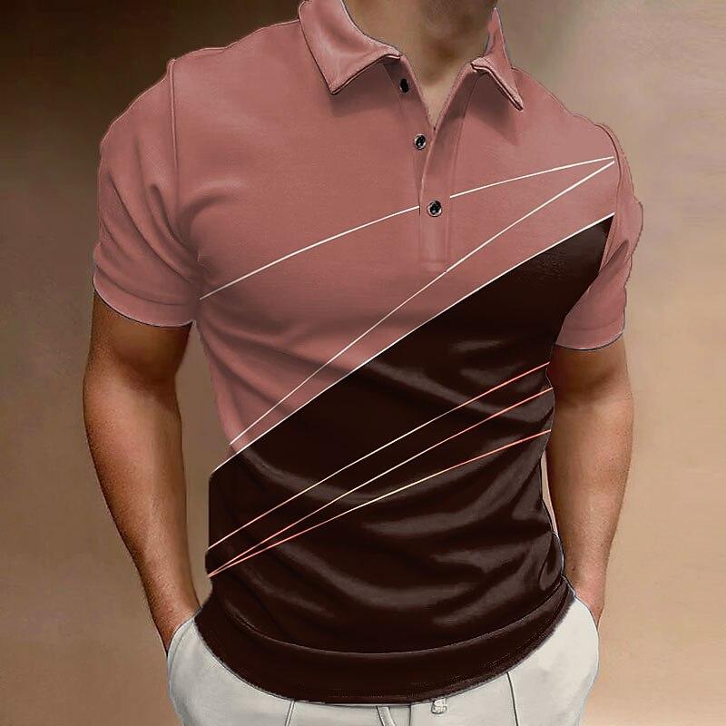 Plain Color Simple Splicing 3D Digital Printing Men's Comfortable Polo Shirt