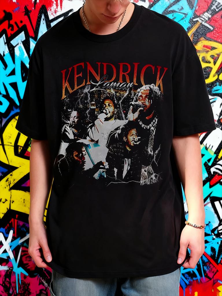 T-shirt Rap Retro Kendrick Lamar Estate 2025 Maglietta Stampata Musica Hiphop Modello Hiphop 100% Cotone Puro Top Stampato