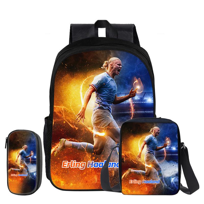 Voetbalster Rugzak 3-delige Set Rugzak Haaland Schoudertas Etui's Boekentas Kinderen Cadeau kind Mochila Sport Schooltas
