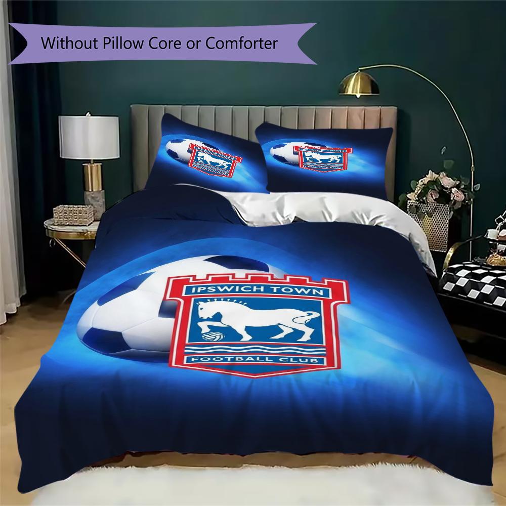 Ipswich Town FC Pattern Bedding uilt Set uilt Cover Pillowcase Home Decoration Birthday Gift (1 * duvet cover + 2 * pillowcase without core)