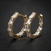 Baguette Cut Stone Hoop Earrings for Women Elegant Gold Tone Huggie Earrings for Daily Party and Wedding