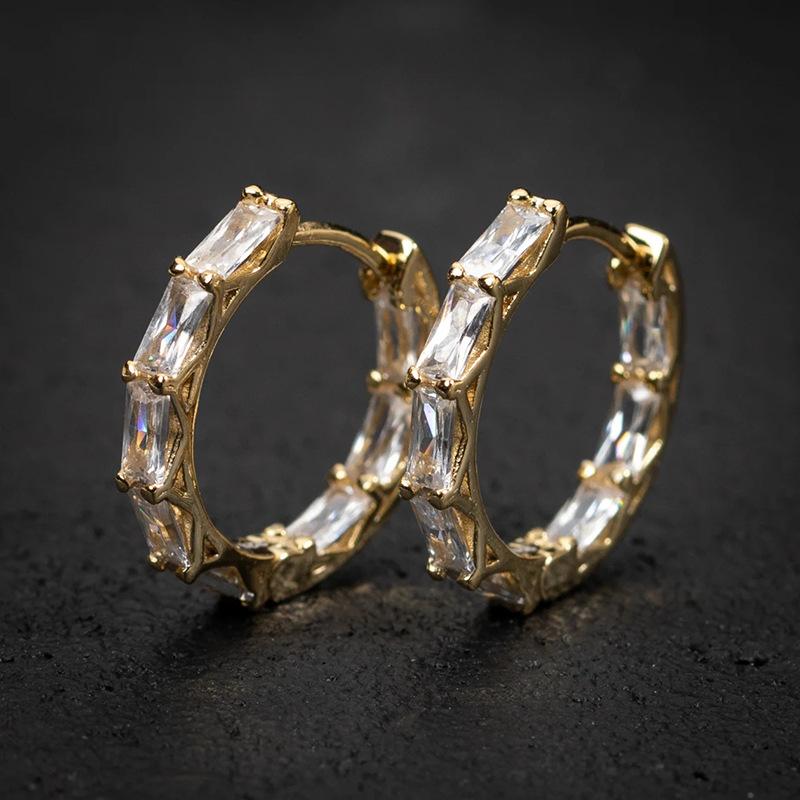 Baguette Cut Stone Hoop Earrings for Women Elegant Gold Tone Huggie Earrings for Daily Party and Wedding