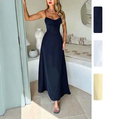 Spring New, European and American Women's Clothing, Elegant Solid Color Splicing Suspender Slim Dress Long Dress