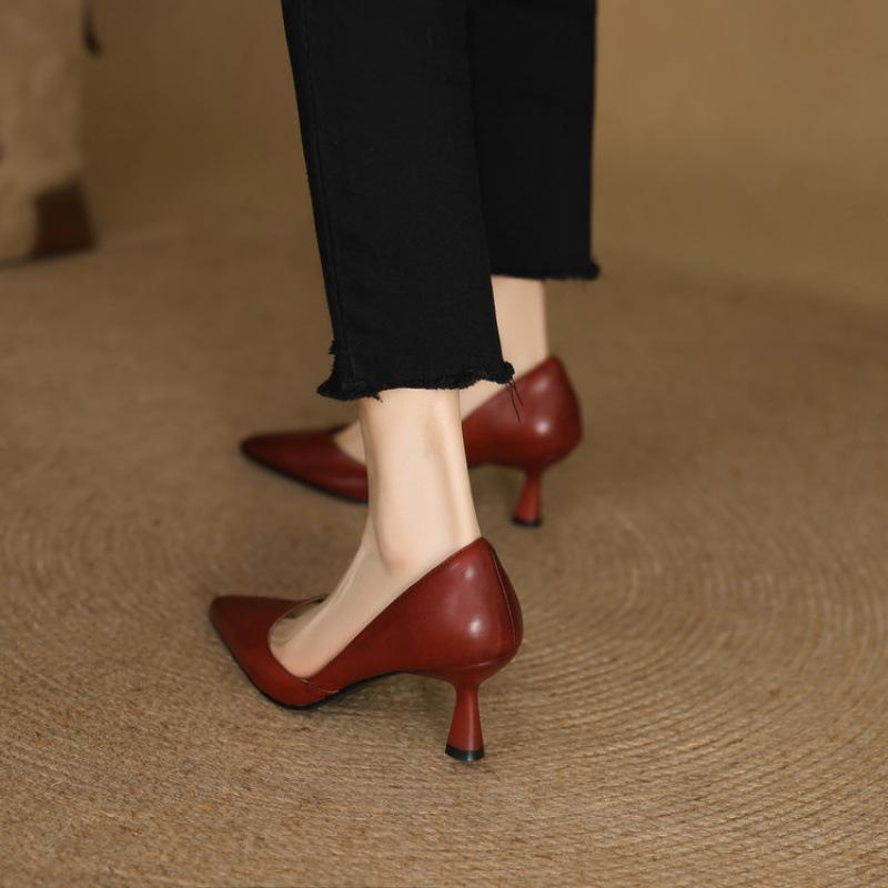 French casual versatile high heels spring and summer new foot cover women's single shoes light mouth pointed head thin heel commuting solid color