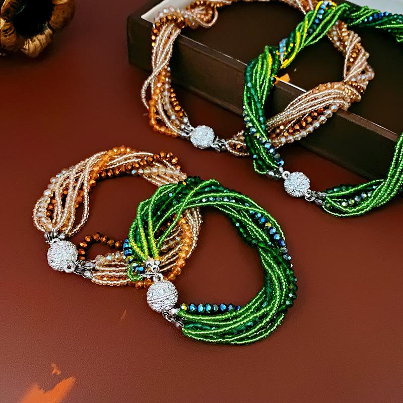 Korean Diamond-Studded Crystal Multi-Layer Wrap-Around Bracelet - Light Luxury Exquisite Bangle with a High-End Elegant Touch.