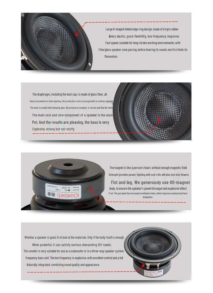 4-Inch Fiberglass Cone Car Audio Subwoofer Speaker with Deep Bass