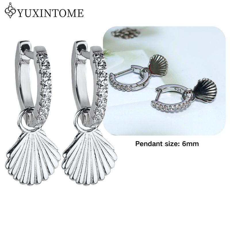 YUXINTOME 925 Silver Ear Needle Zircon Hoop gold Earrings For Women Square Plate Pendant Cutout Heart Earrings Fashion Jewelry