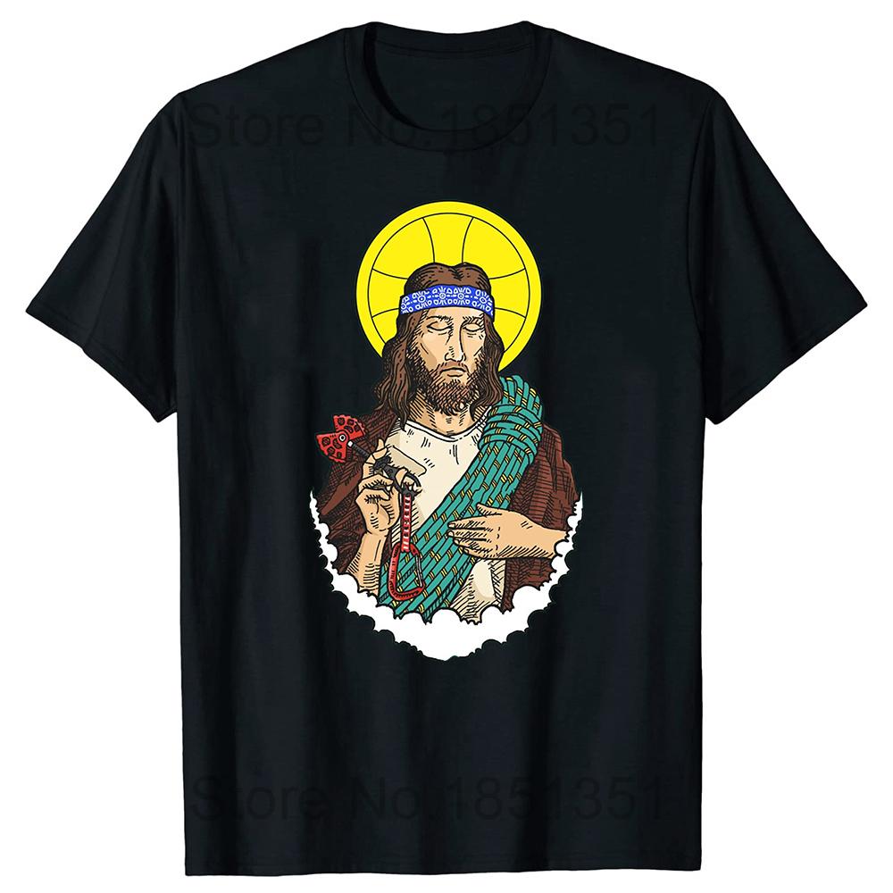Funny Jesus Climb T Shirts Summer Rock Climbing Mountain Outdoor Adventure Sports Cotton Short Sleeve Birthday Gifts Tshirt Men