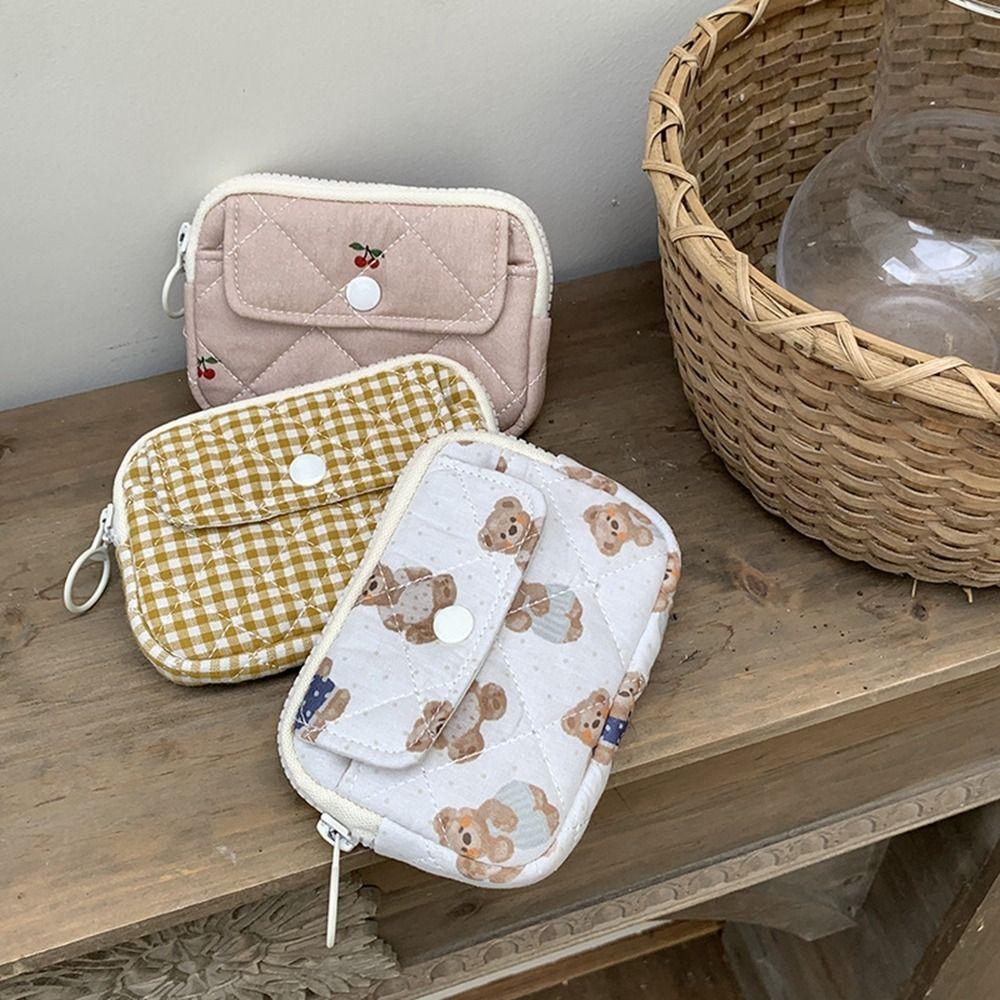Stripe Small Makeup Lipstick Bag Large Capacity Mini Canvas Storage Bag Floral Coin Purse  Outdoor