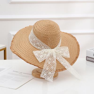 New Style Sun Hat for Women's Outdoor Travel Sun Protection Straw Hat Lace Strap Vacation Beach Hat Sun Hat