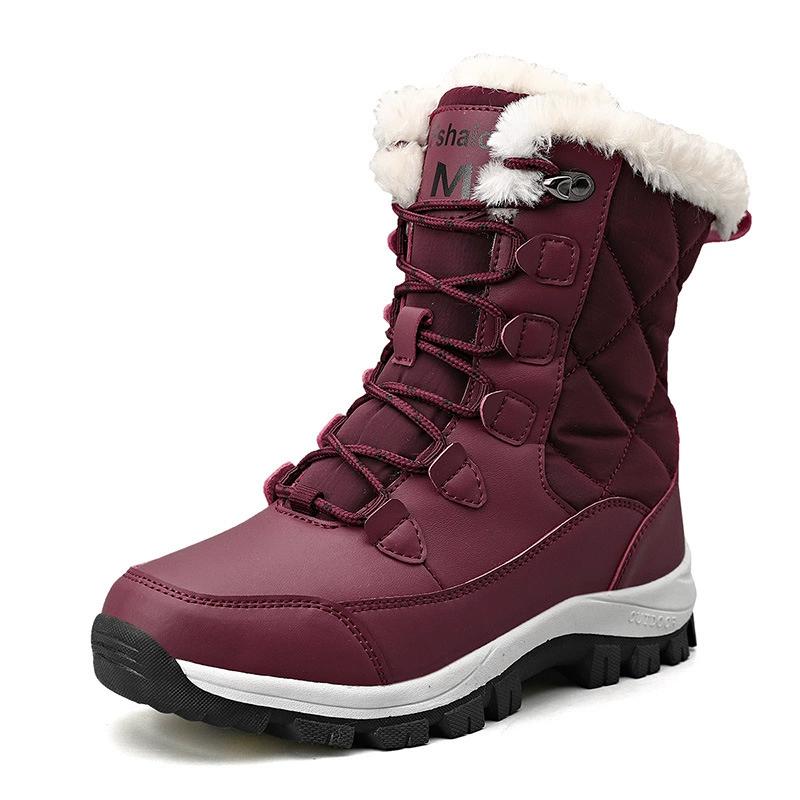 Ladies Autumn Winter Waterproof and Anti Slip Thick Wool Lined High Top Snow Boots with Thick Sole Suitable for Outdoor Activities 40 красный 3373₽