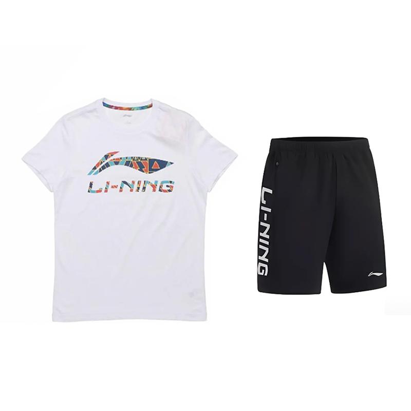 

Li-Ning Versatile Loose Comfortable Short Sleeve T-Shirt And Mid Waist Shorts Casual Sports Set Unisex sets AHSUA19-1+YKSV115-1 L