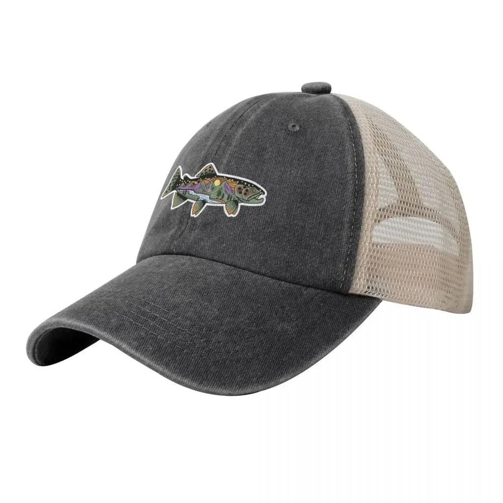 Modna Unisex Kreskówkowa Rzeka Wąż Pstrąg Górzysty Outdoor Wędkarstwo Cowboyska Siatkowa Czapka Baseballowa