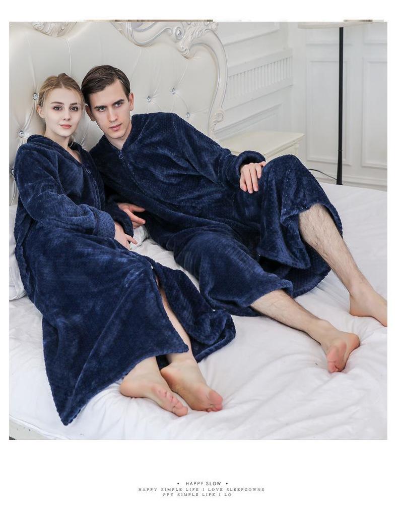 Flanell-Bademantel für Paare: Verdicktes, Überlanges, Übergrößen-Nachthemd für Männer und Frauen