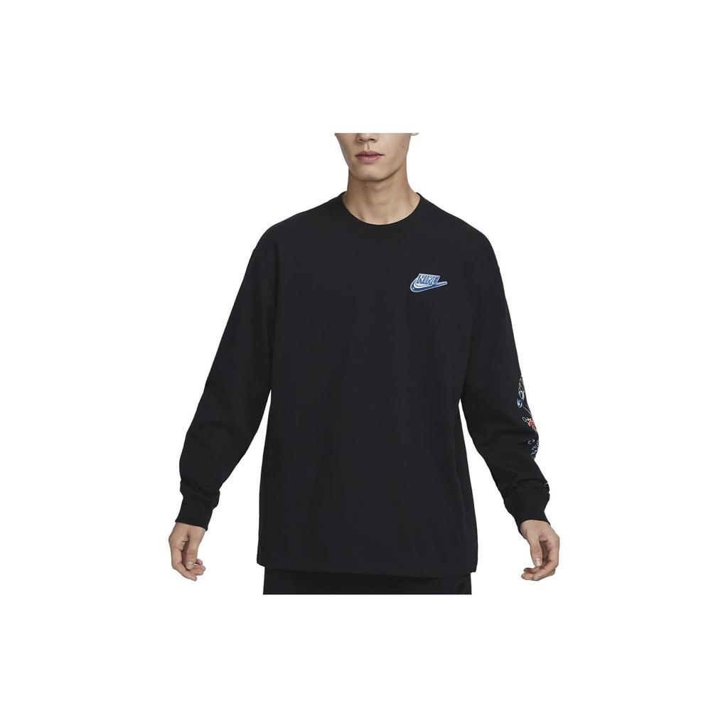 Nike Alphabet Logo Print Crew Neck Long Sleeve T-Shirt Men Tops Black FD9896-010