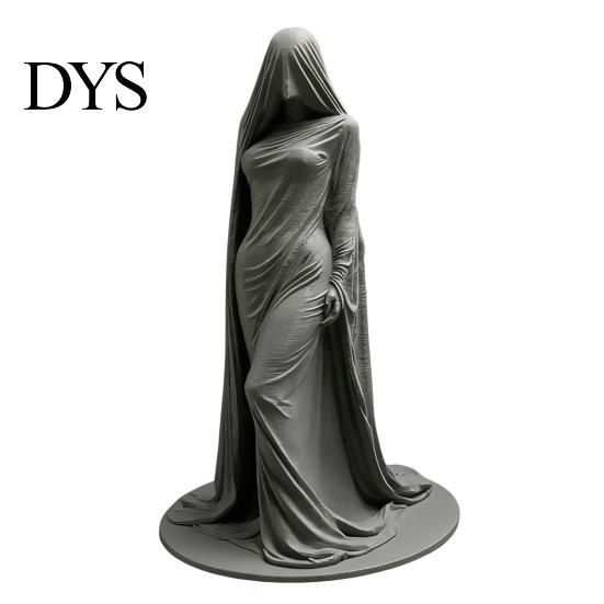 Stylish Desktop Display Statue Veiled Lady Ghost Statue, 3D Printed Shrouded Woman Sculpture, Gothic Hooded Mysterious Masked Figure Reaper Figurine,