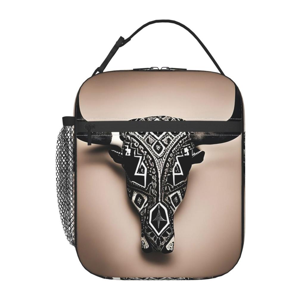 Tribal Bull Head Western Cowboy Insulated Lunch Bag for Women Cooler Thermal Food Box Tote Leakproof Lunch Boxes Container