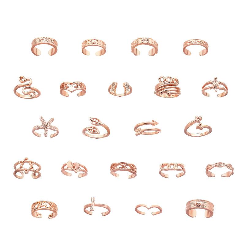

22Pcs Creative Adjustable Toe Rings Set Hollowed Heart Star Opening Toe Ring for Women Fashion Jewelry Gift Accessories