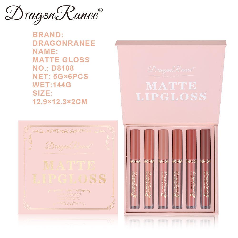 Set aus sechs Lipglosses, Matter Nebel-Lipgloss, Wasserdicht, Nicht abfärbend, Nicht klebriger Tassen-Lipgloss, Lippenstift, Feiertagsgeschenk-Lipgloss-Set