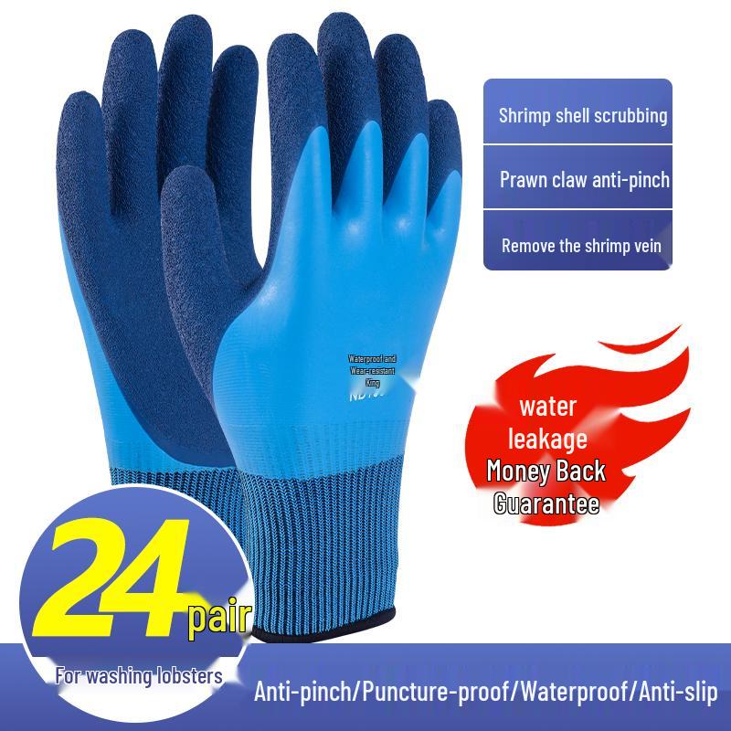Anti-Slip Waterproof Gloves for Seafood Handling: Protects Against Crayfish, Shrimp, Crab, Fish Bites & Pricks