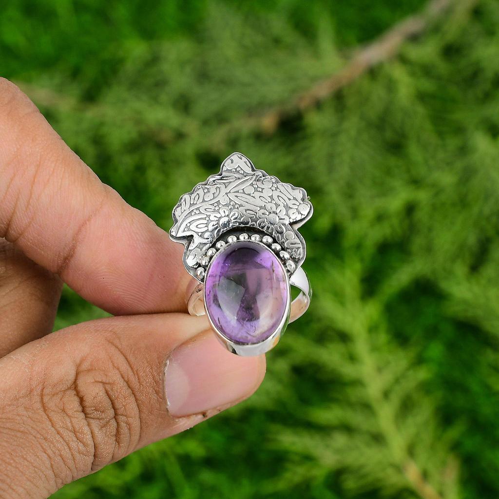 Mothers Day Sale February Birth African Amethyst Gemstone Ring Sterling Silver
