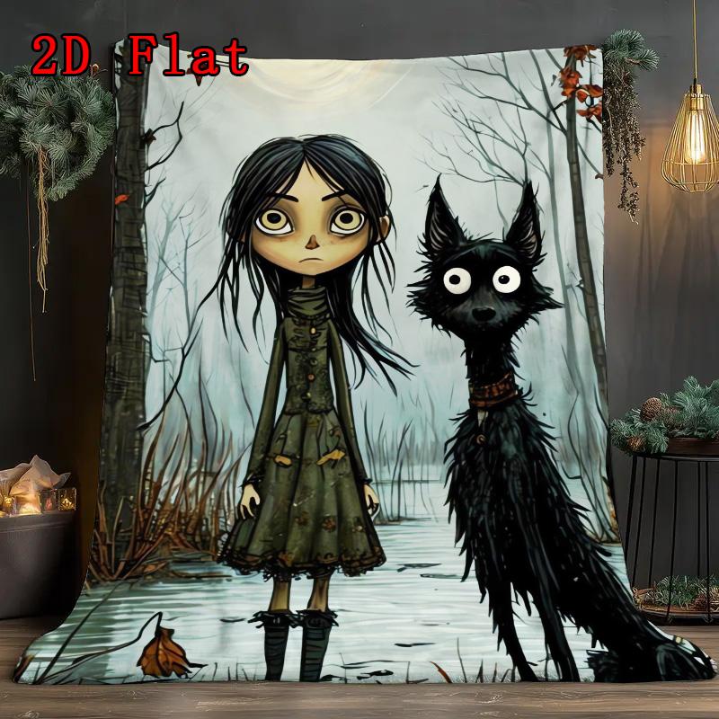 Goth Girl 2D Flat Pattern Flannel Blanket High Quality All Seasons Warmth and Comfort Perfect for Christmas Gifts.MMT0918112