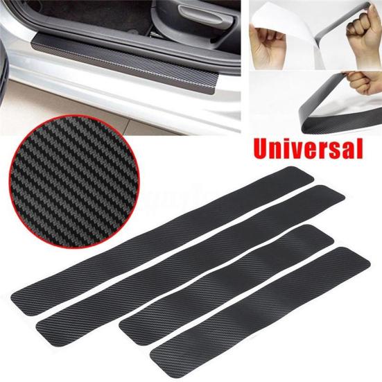 4Pcs Car Door Sill Scuff Welcome Pedal Protect Carbon Fiber Sticker with Scraper