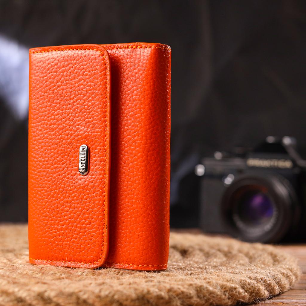 Молодежный женский кошек из натуральной кожи флотар CANPELLINI Wallet 21594 Оранжевый