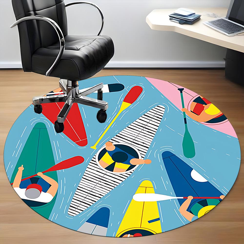 1PC Kayaking Adventure Office Round Area Rug, Indoor Mat Suitable ForOffice, Under Office Chairs Bedroom Living Room Home Decor, Room Deco,  F023