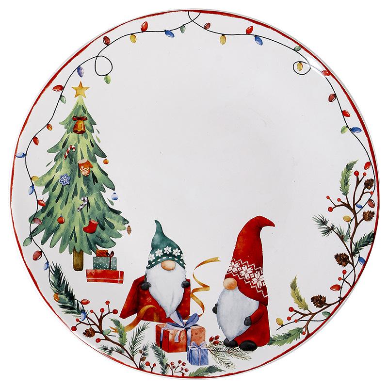 Christmas Ceramic Dinner Santa Christmas Tree Round Plate Dessert Dish Flat Dinner Plate Easy To Clean Home Snack Western Plates