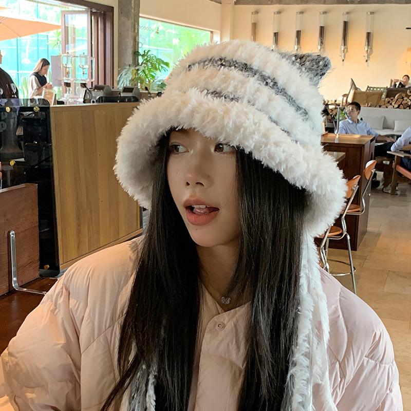 New Lion Hat Autumn and Winter Warm Plush Hat Big Eaves Ear Protection Cute Wool Hat Show Face Small Knitted Hat Children