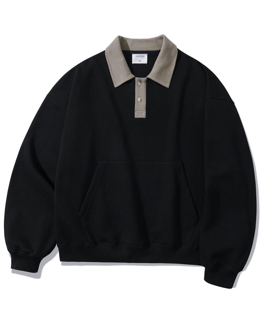 PERSTEP Nomad Two-Tone Collared Sweatshirt Black Hymt4526