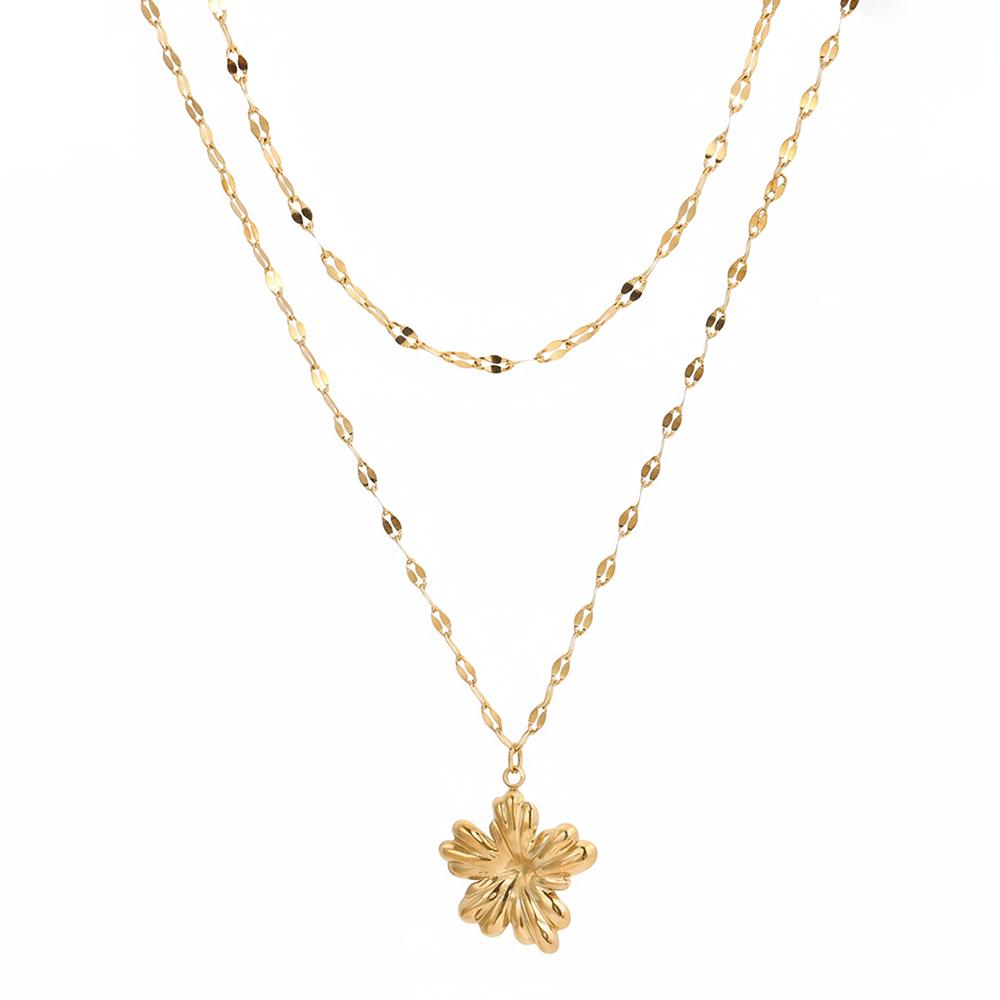 

Stainless Steel Floral Pendant Double-Layer Necklace Women s Unique Fashionable Collarbone Chain Jewellery Creative Gift